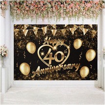 Golden Glitter Love Heart 40th Anniversary Backdrop - Elegant Wedding Party Deco - £27.48 GBP