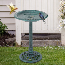 2 Pieces Pedestal Bird Bath Feeder Outdoor Garden Green Weatherproof Yard Decor - £65.94 GBP