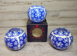 3 Vintage The Glowing Candle Millefiori Flower Style Blue White w/ One Box - $27.08