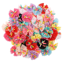 32 Pcs Multicolored Dog Bows Hair Ties Pet Rubber Bands Hair Grooming Top Knots  - £16.41 GBP