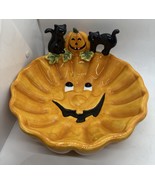 Halloween Jack-o-Lantern Pumpkin Black Cat Serving Bowl Candy Dish Palm ... - $19.79