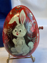 Vtg 1950&#39;s Mattel Inc Musical Wind Up Egg Red Floral Easter Bunny *Not Working - £23.70 GBP