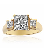 2.12 Carat H-SI2 Princess Diamond Three Stone Engagement Ring 14K Yellow... - £4,338.21 GBP
