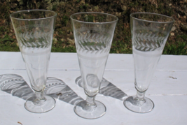 Vintage Pilsner Beer Tall 7.5&quot; Glass Etched Wheat Leaf And Lines Set Of 3 Leaves - $25.99