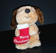 5.5 inch tall Stuffed Dog - Dingle - with a Merry Christmas Stocking by Russ - $2.99