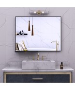 48x30 Inch Modern Black Bathroom Mirror With Storage Rack - £97.86 GBP