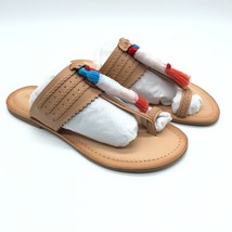 Madden Girl Summer Sandals Tassels Boho Faux Leather Braided Toe Strap Beige 7 - £12.28 GBP