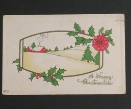 A Happy Christmastide Chimney Smoke Holly Embossed Bergman Antique Postcard 1915 - £3.90 GBP