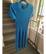 Donna Morgan Midi Length Blue Knit Sweater Dress Short Sleeve Medium NEW - $22.77