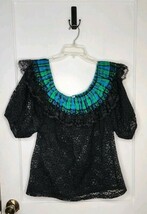 Vtg Square Dance 2 Piece Outfit Skirt Blouse Sz M Lace USA Made Blue Gre... - $102.81 CAD