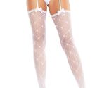 WHITE HEART LACE TRIMMED HEART NET STOCKINGS WITH ATTACHED GARTER - $23.75