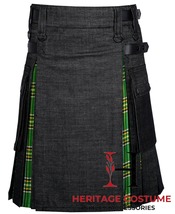 Hybrid KILT Irish Tartan With Black Denim Utility Kilt For Men&#39;s Custom ... - $69.00+