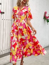 Printed V-Neck Flutter Sleeve Midi Dress - $39.99