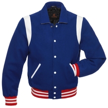 New Retro Varsity Letterman Baseball Jacket Navy Blue Body White Leather... - £45.33 GBP