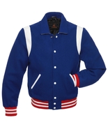 New Retro Varsity Letterman Baseball Jacket Navy Blue Body White Leather... - £45.28 GBP