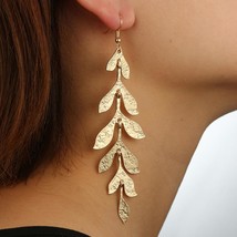 JETTING  Golden Leaf Long Earrings Bridal Wedding Jewelry Accessories Gift Weddi - £7.20 GBP