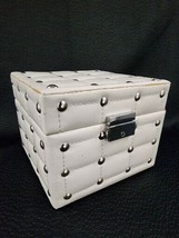 Quilted Jewelry Storage Box White Leather With Chrome Studs Trinket Box - £12.66 GBP