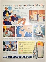 Old Mr. Boston Dry Gin Perfect Collins Labor Day Chef Capt 1940 Vintage ... - $8.70