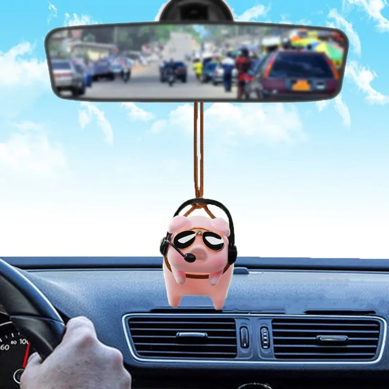 Cute Pig Car Rearview Mirror Pendant Swing Pig Car Hanging Ornament Lucky Piggy - £10.63 GBP+