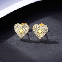 Heart Star Zircon Stud Earrings for Woman Silver CZ Tiny Designer Fashion Person - £16.70 GBP
