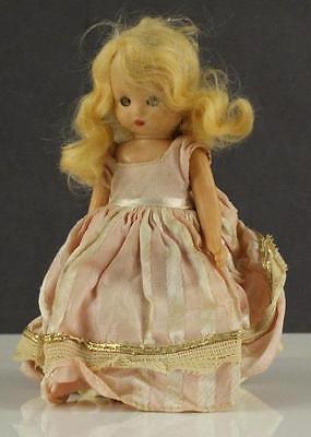 Vintage Plastic Nancy Ann Storybook Doll Blonde Mohair Wig Pink Gold Dress - $16.51