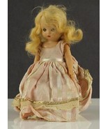 Vintage Plastic Nancy Ann Storybook Doll Blonde Mohair Wig Pink Gold Dress - £12.98 GBP