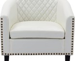 Homsof White Pu Leather Accent Barrel Living Room Leisure Chair With, On... - $237.99