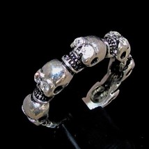 Sterling silver Biker Lady Skull ring 6 mini Skulls with 12 sparkling white CZ E - £46.61 GBP