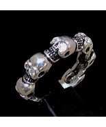 Sterling silver Biker Lady Skull ring 6 mini Skulls with 12 sparkling wh... - $58.00