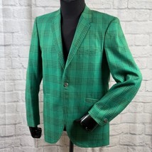 Vintage 1970&#39;s Verde Singolo Bottoni Plaid Natale Giacca Uomo 36S Foderata - $66.69