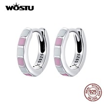WOSTU 925 Silver Simple Check Contrast Color Pink White Stud Earrings For Women  - £17.24 GBP