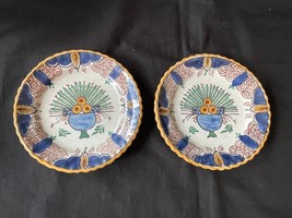 Set of 2 antique Dutch delft peacock tale plates. Marked back - $155.63