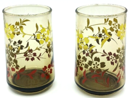 Libby Autumn Floral Juice Glasses MCM Set of 2 Vintage - £10.63 GBP