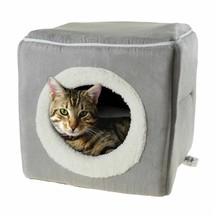 Cat Cube Hideout Cave Gray 12 X 12 Removable Cushion Kitty Cavern Bed - £28.74 GBP