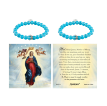Lot of 2 Turquoise Miraculous Medal and Crown Bracelets with Marian Prayer Cards - £9.40 GBP