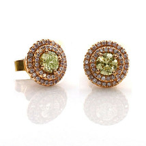Real Fine 1.49ct Fancy Yellow &amp; Pink Diamonds Earrings 18K All Natural Stud Gold - £4,073.53 GBP
