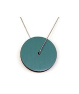 Minimalist Turquoise and Black Wooden Necklace, Hand-Painted Circular Pe... - $617.76 MXN