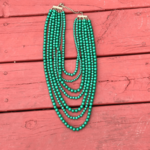Layered Green Multi Strand Beaded Necklace Gold Tone - $15.82