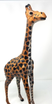 MCM Giraffe Statue Wood Painted Spotted Tall Orange Black Handmade Vintage - £18.27 GBP