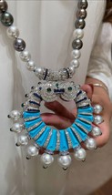 Navajo Blue Egyptian Turquoise Sterling Silver Pearls Squash Necklace Pendent - £1,069.16 GBP
