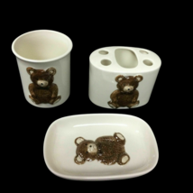 Vintage Otagiri Ceramic Bath Set Toothbrush Holder Soap Dish Tumbler Teddy Bear - £43.02 GBP