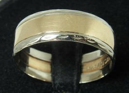 14k Yellow White Gold ARTCARVED Mens Sz 10.75 Ring 5.5g Vintage 7mm Wedd... - $399.99