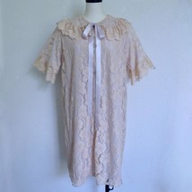 Vintage 50s Aristocraft Lace Robe M Peach Lace Blue Nylon Lining Ribbon Bow Tie - £18.06 GBP