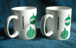 2 Starbucks Christmas Ornament 2016 Ceramic Coffee Mugs 12 oz White &amp; Green - £23.32 GBP