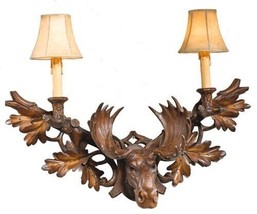 Wall Sconce MOUNTAIN Lodge Moose Head 2-Light Chestnut Resin Hand-Painted - £563.07 GBP
