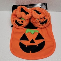 Pumpkin Baby Bib &amp; Booties Set Halloween Pumpkin Jack O&#39; Lantern Set - NEW - $9.80