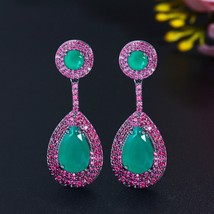 Pera Brazilian Emerald Green Cubic Zirconia Rose Red CZ Long Big Waterdrop Dangl - £17.99 GBP