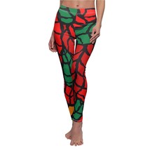 Women Leggings, Red and Green Autumn Leaf Style Fitness Pants - $59.99