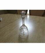 VTG CRYSTAL DINNER BELL FROSTED LEAF FLOWER FAN PATTERN NOTCHED PANEL HA... - $9.34 CAD