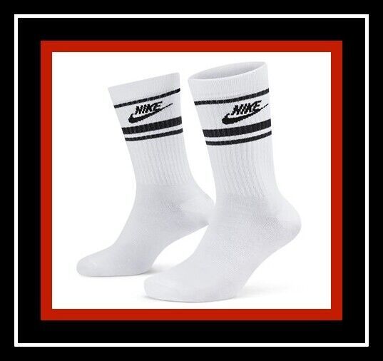 2 Pair Nike Sportswear Everyday Essential Logo Crew WHITE Socks WOMENS 6-10 - $30.59